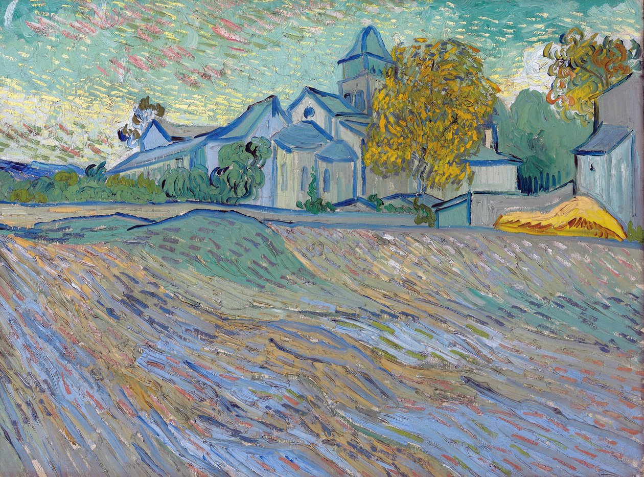 ""Utsikt over asylet og kapellet ved Saint Remy"" (Utsikt over asylet og kapellet ved Saint Remy) Landskap i Saint Remy de Provence (Saint-Remy-de-Provence) Maleri av Vincent van Gogh (1853 -1890) av Vincent van Gogh