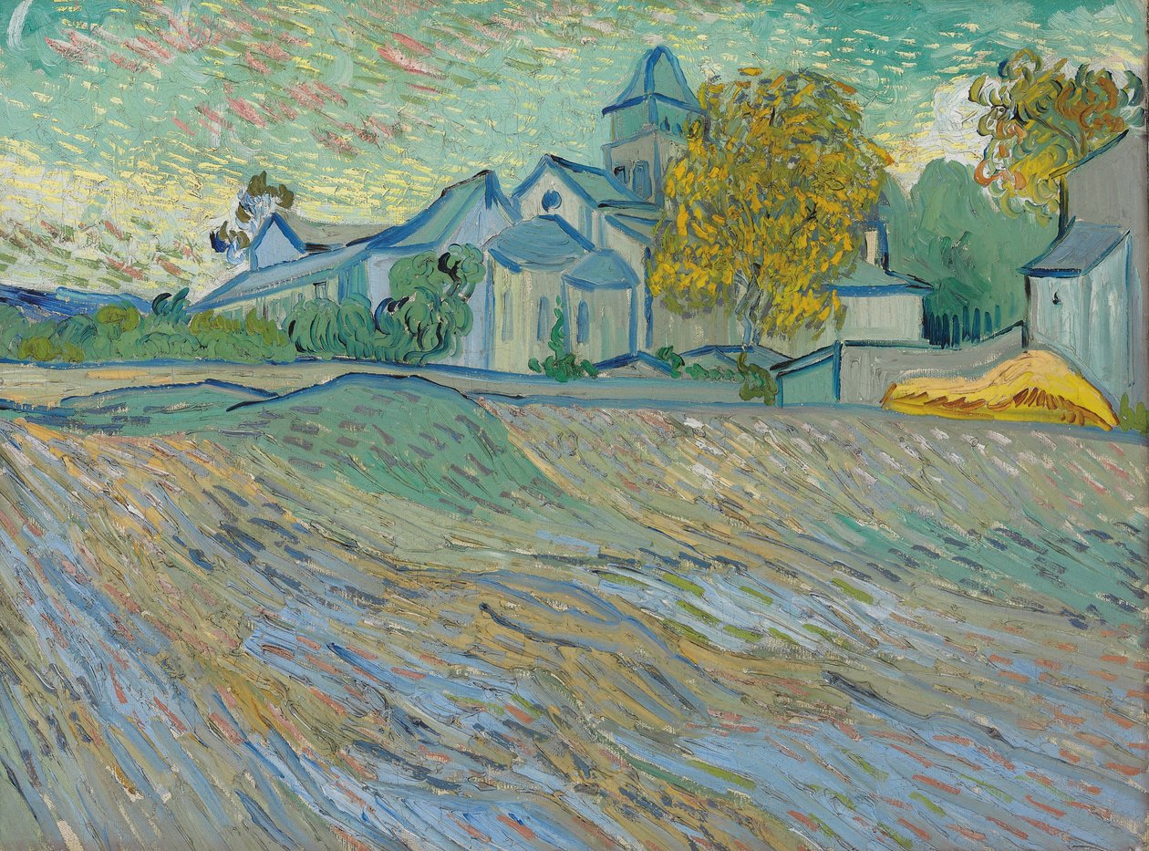 Utsikt over asylet og kapellet i Saint-Rémy, 1889 av Vincent van Gogh