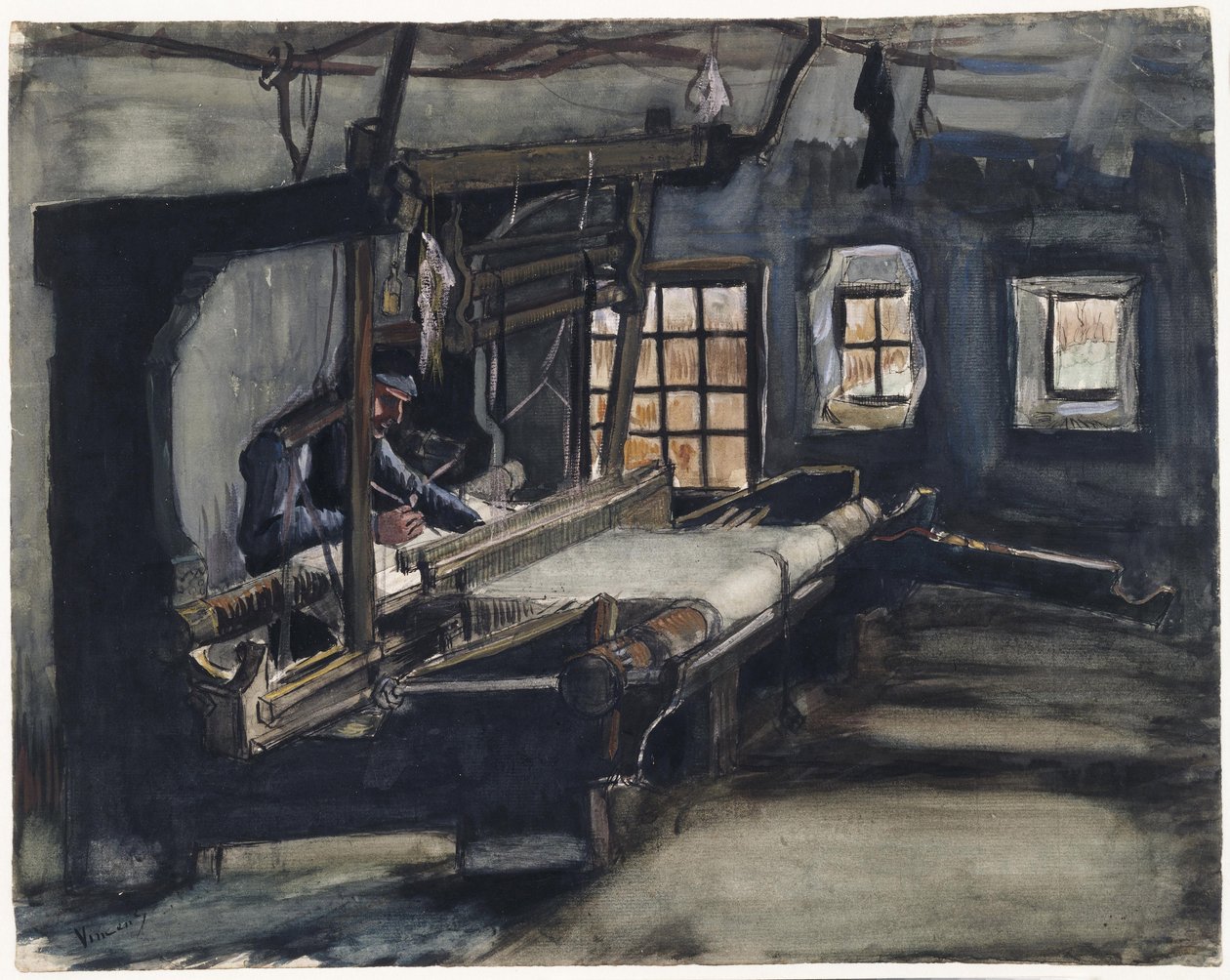 Weaver (tisserand) av Gogh, Vincent, van (1853-1890). Penn, pensel, akvarell, indisk blekk på papir, størrelse: 35,5x44,6 av Vincent van Gogh