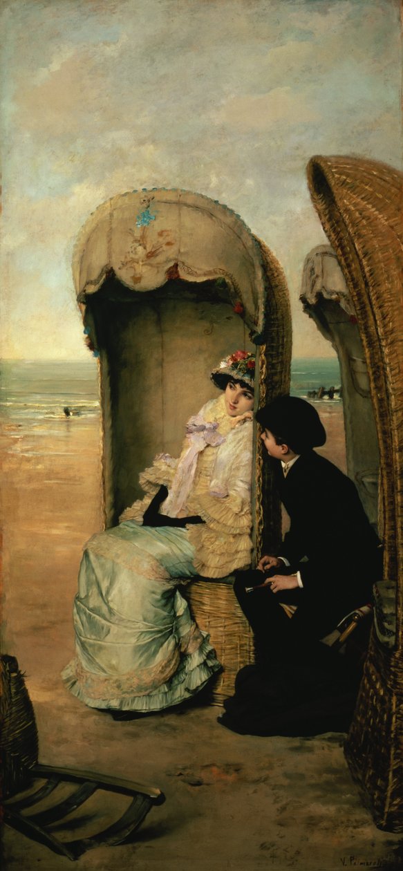 Betroelser på stranden, ca. 1883 av Vincente Gonzalez Palmaroli