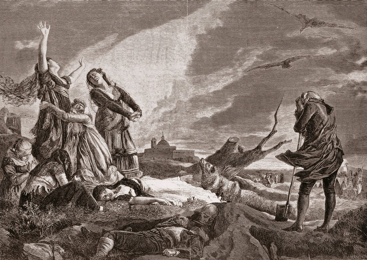 Den spanske uavhengighetskrigen (1808-1814). Begravelse i La Moncloa, Madrid 3. mai av Vincente Gonzalez Palmaroli
