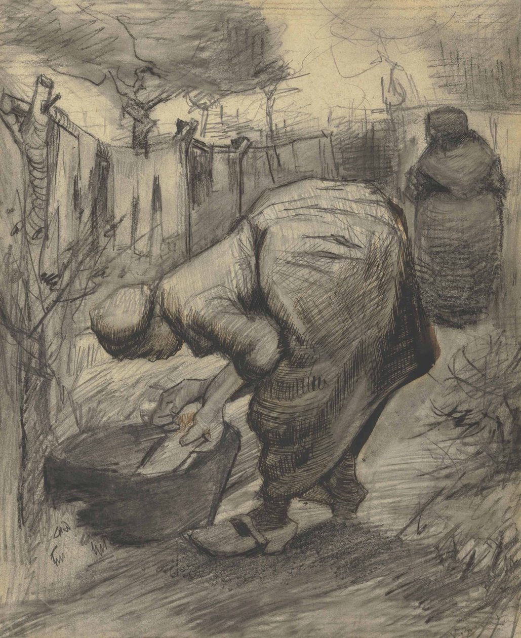 Bondekvinne med dam i en hage (1885) av Vincent van Gogh