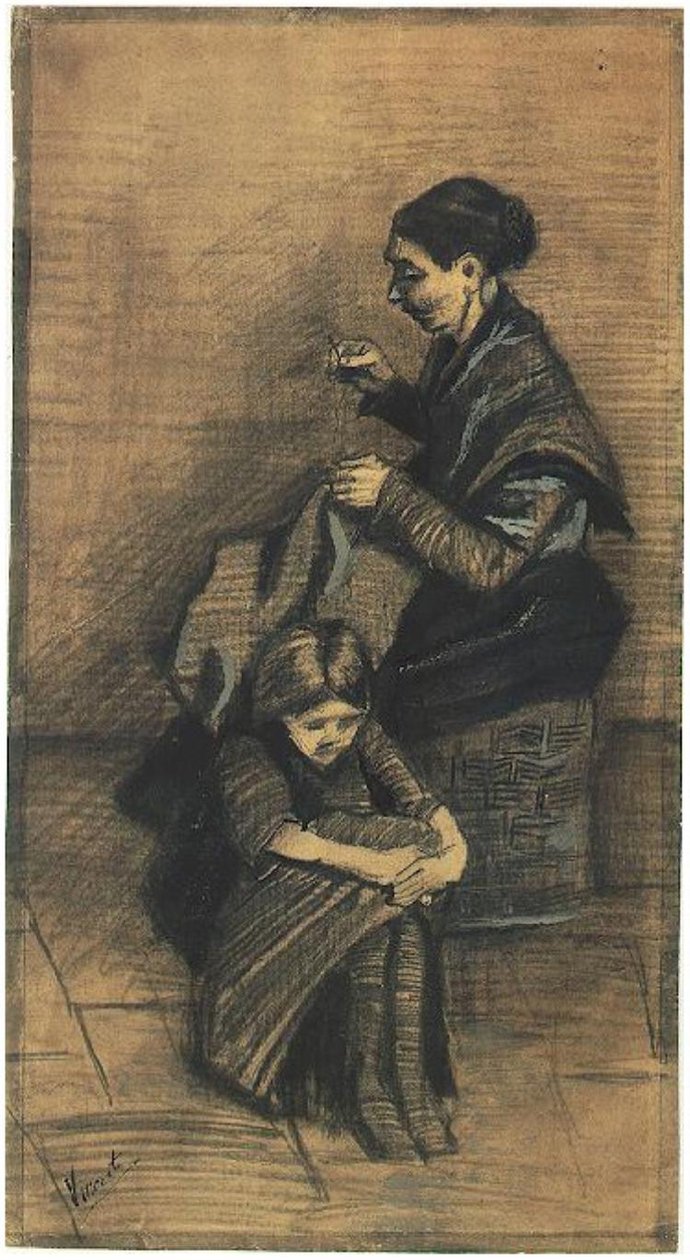 Sien, -Sitt-on-a-Basket, -with-a-Girl F1072 Vincent van Gogh av Vincent van Gogh