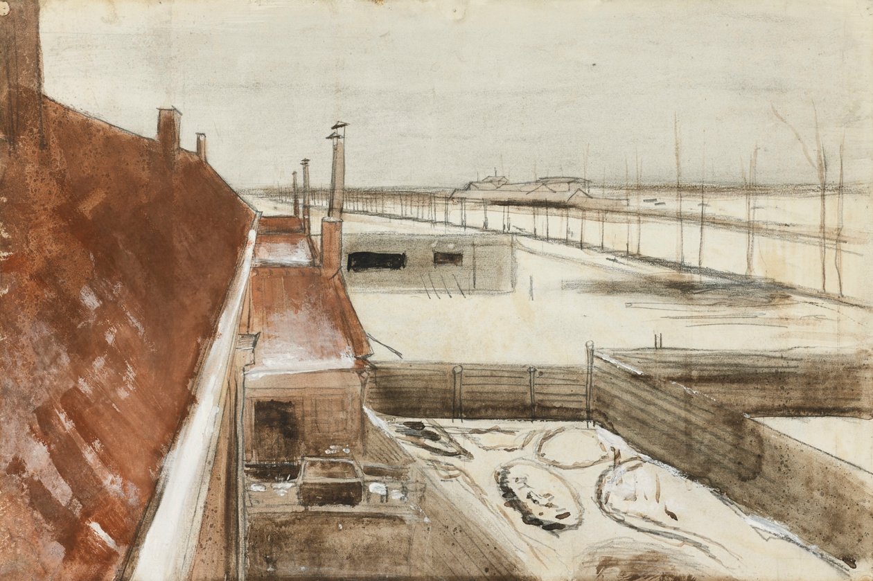 Utsikt fra vinduet til Vincents studio om vinteren II (1883) av Vincent van Gogh