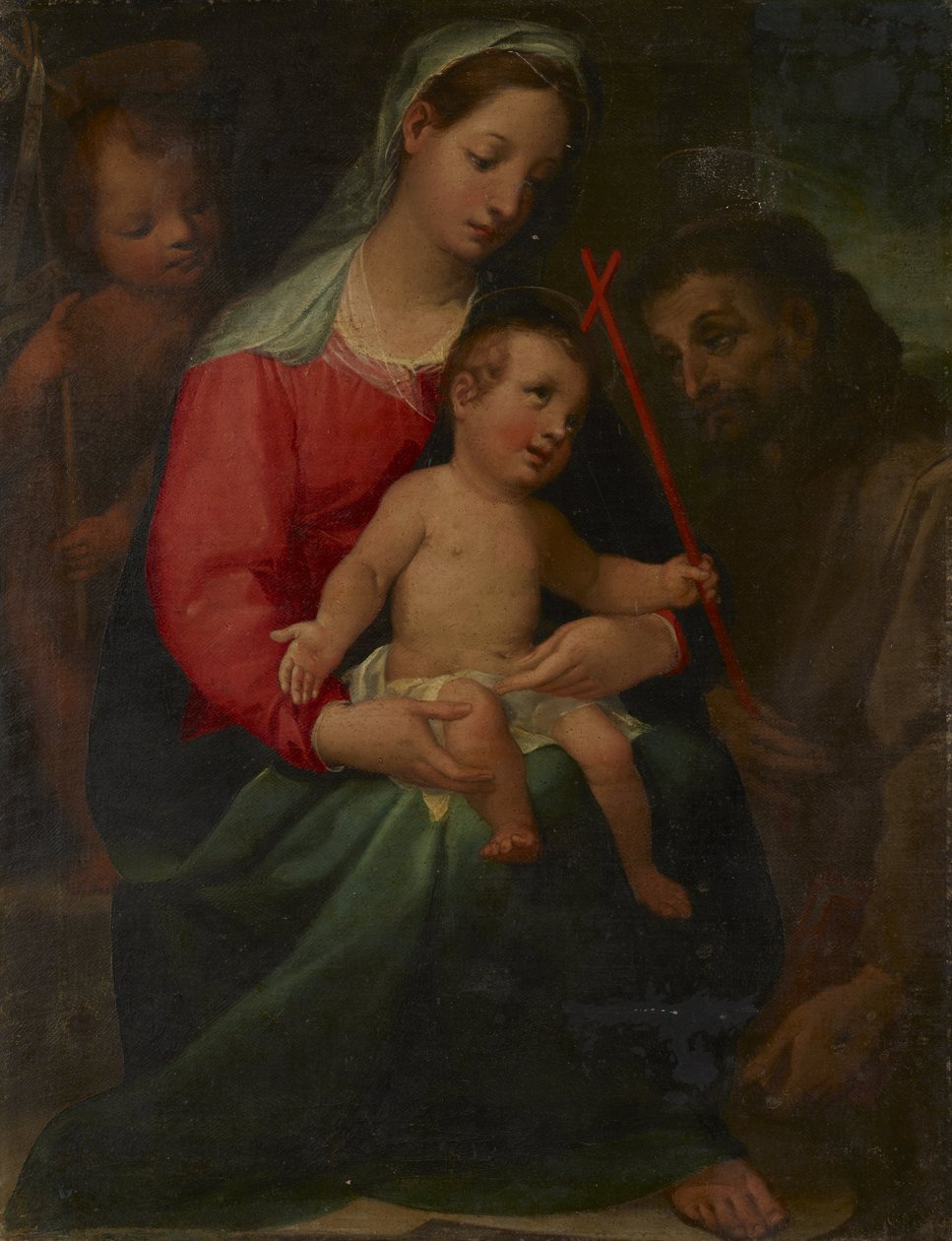 Madonna og barnet med spedbarnet Johannes døperen og Frans av Vincenzo Rustici