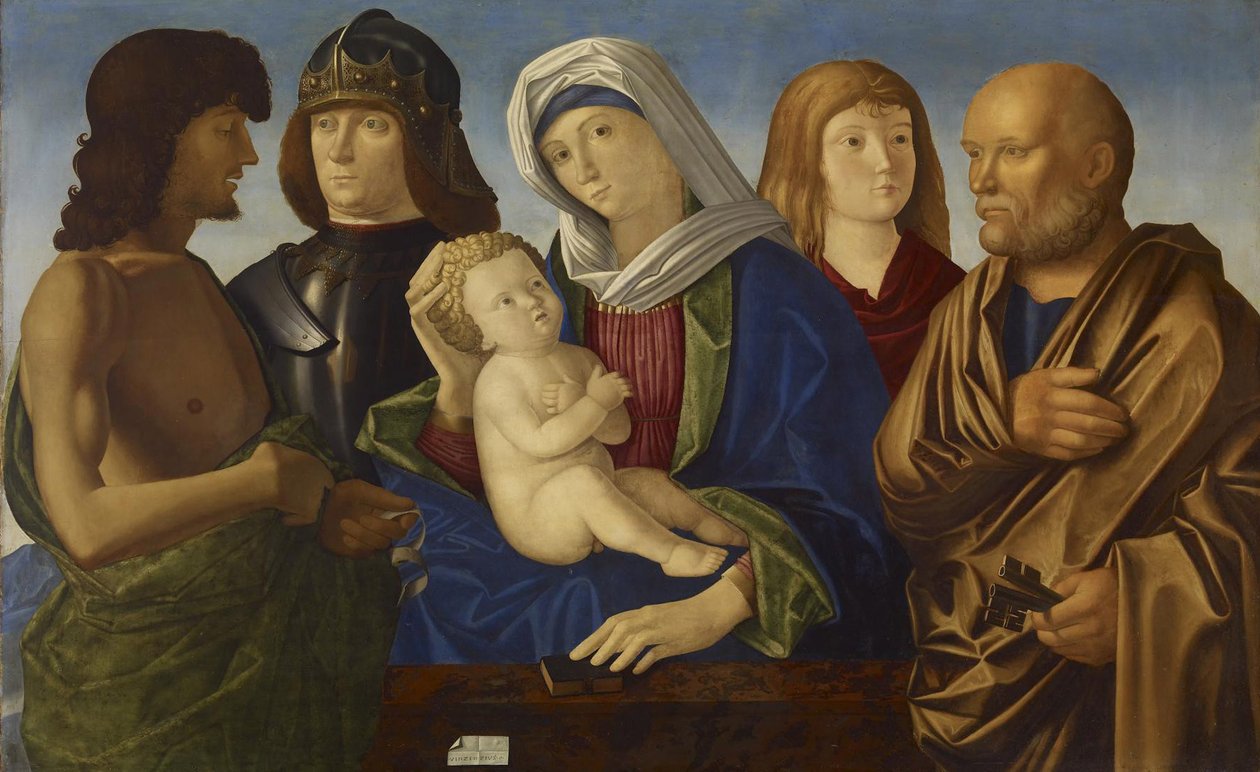 Madonna og barn med fire hellige, ca. 1500 (maling på panel) av Vincenzo di Biagio Catena