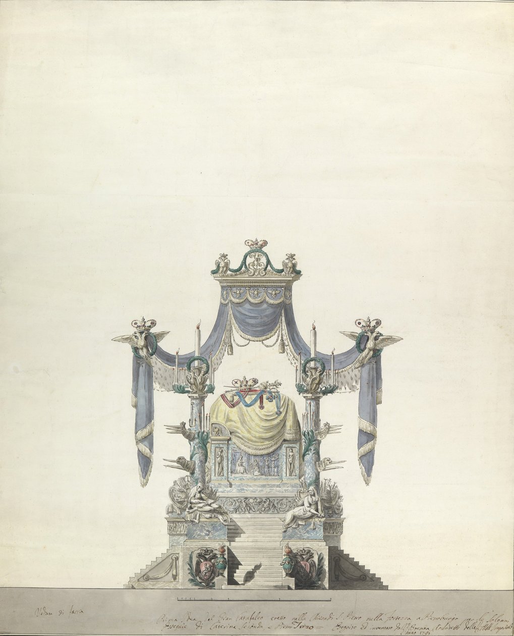 Katafal for keiserinne Katarina den store av Russlands fronthøyde., 1796. av Vincenzo Brenna