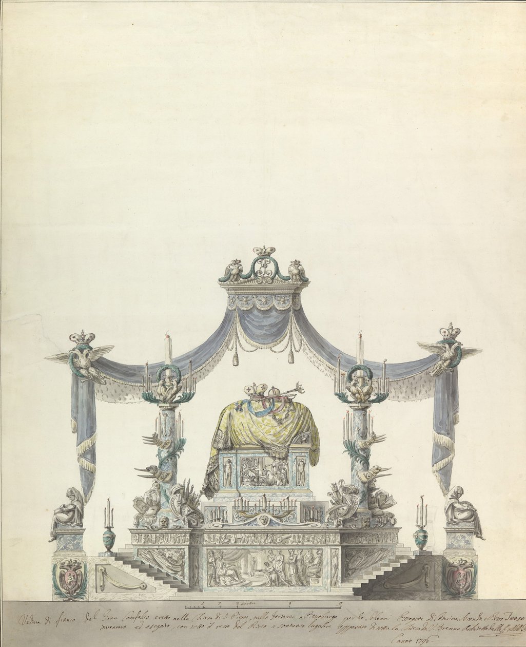 Katafalke til keiserinne Katarina den store av Russland Side Elevation., 1796. av Vincenzo Brenna