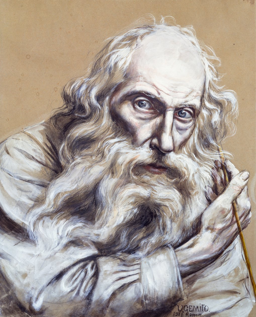 Selvportrett, av Vincenzo Gemito (1852-1929), tempera på papir, 50x40 cm av Vincenzo Gemito