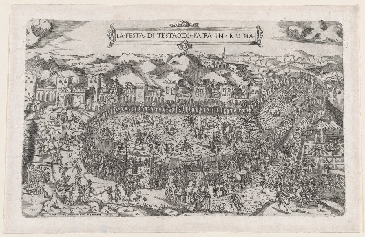 Mirror of Roman Magnificence: Karnevalsleker holdt i Mount Testaccio i Roma, 1558., 1558 av Vincenzo Luchino