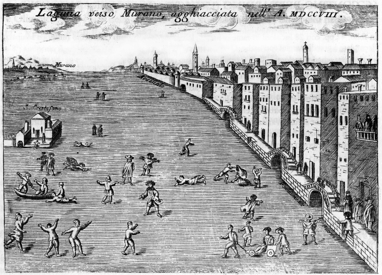 Venice, Italy. The lugune towards Murano ice in 1708 in “” Singolarita di Venezia”” by Vincenzo Coronelli (1650-1718). av Vincenzo Maria Coronelli