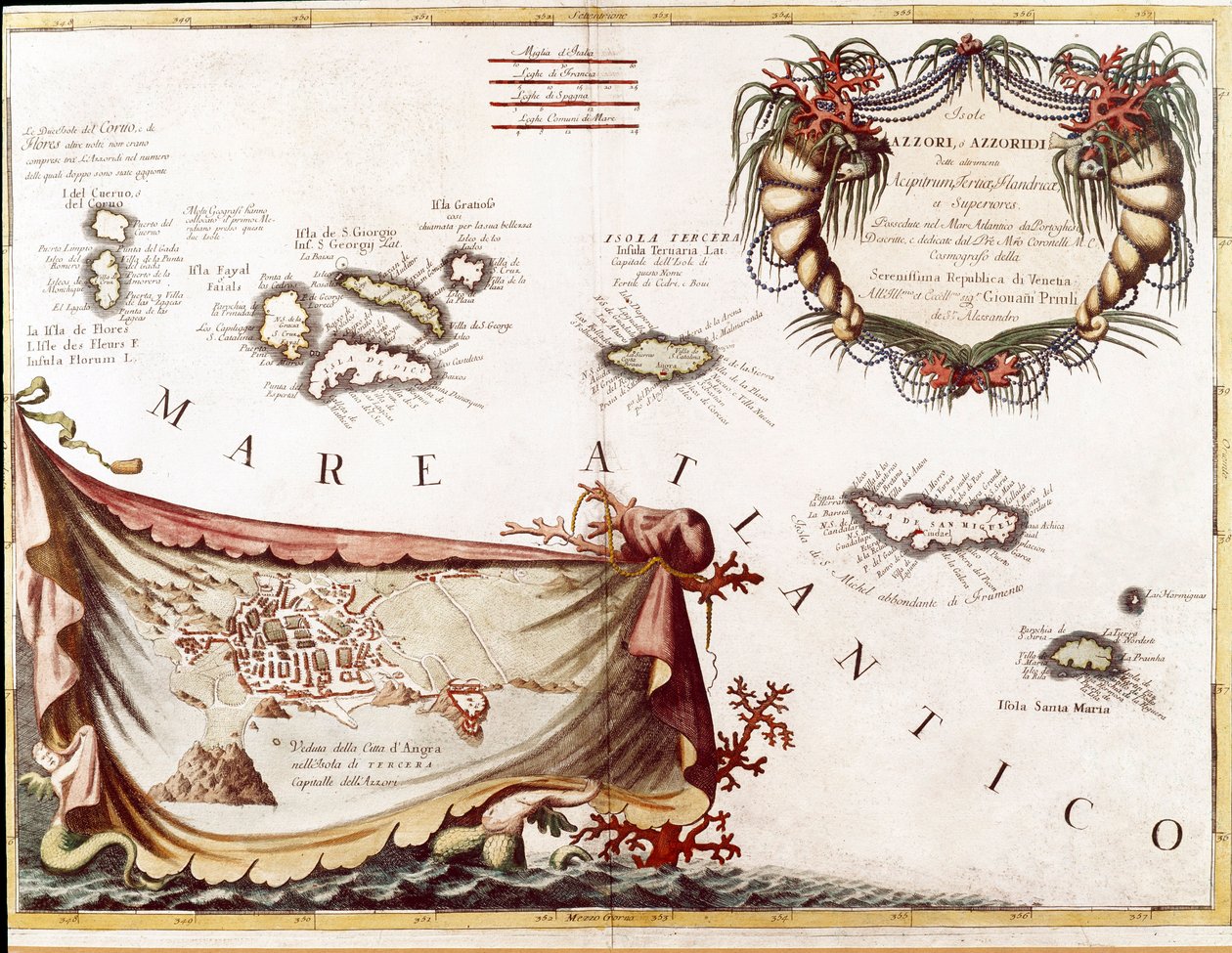 Utsikt over skjærgården til Acores-øyene i Atlanterhavet (gravering av Vincenzo Maria Coronelli