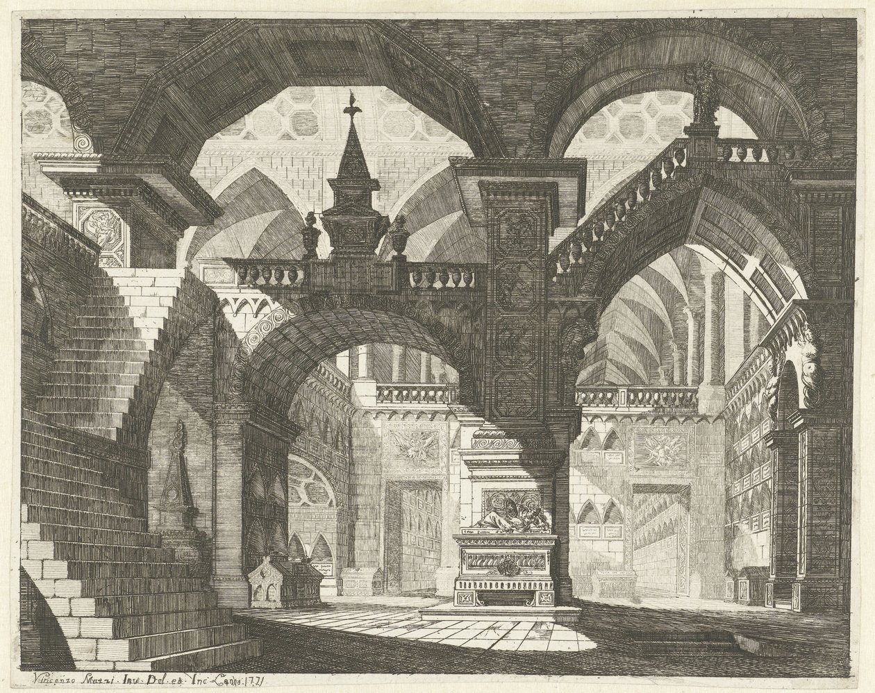 Kerkinterieur Caprici of theatrical scenes (serietittel) av Vincenzo Mazzi