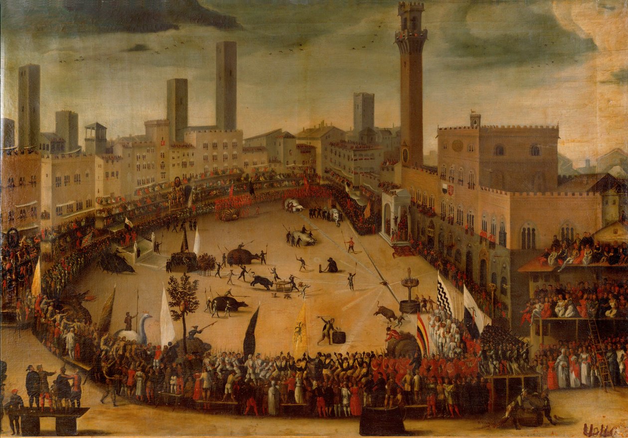 Piazza del Campo, Tournament of Allegorical Animals (olje på lerret) av Vincenzo Rustici