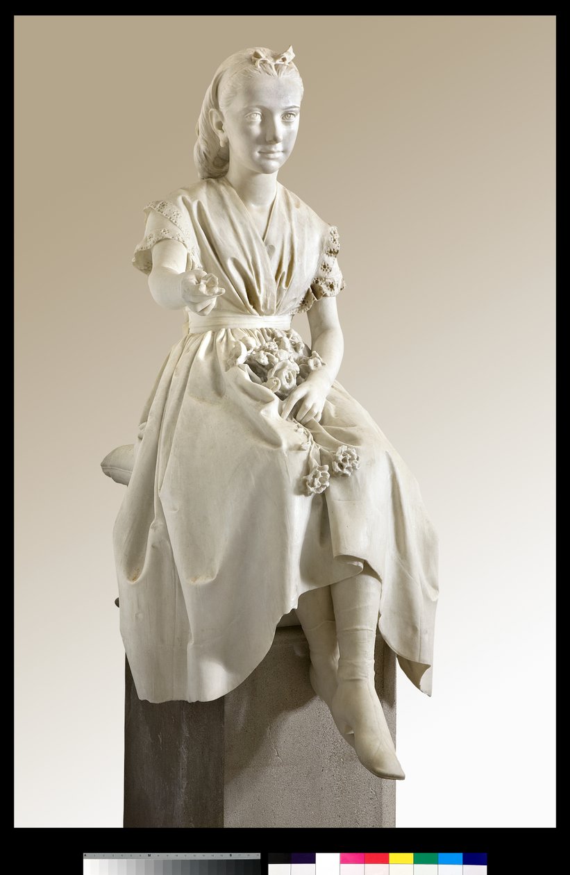 Portrett av Marquise Virginia Busti Porro som en ung jente eller ung dame som tilbyr en blomst av Vincenzo Vela