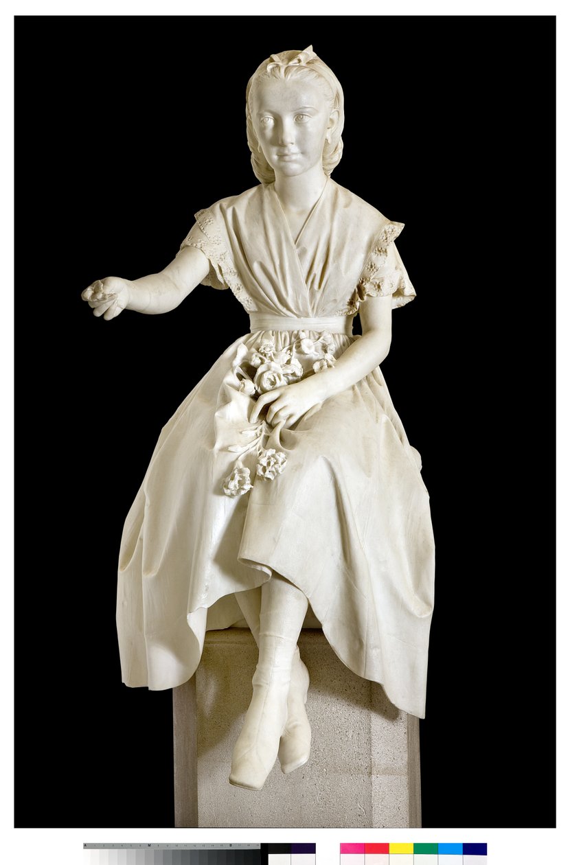 Portrett av Marquise Virginia Busti Porro som en ung jente eller ung dame som tilbyr en blomst av Vincenzo Vela