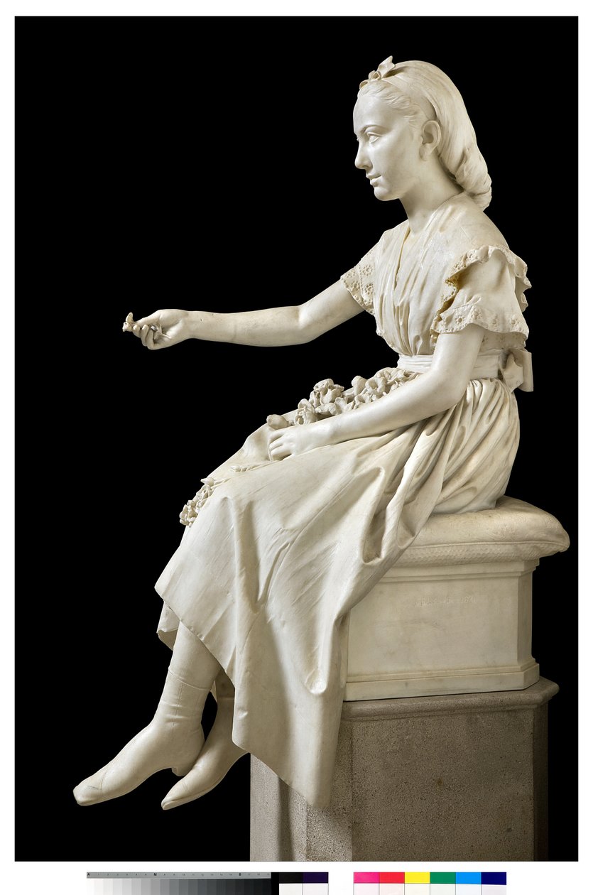 Portrett av Marquise Virginia Busti Porro som en ung jente eller ung dame som tilbyr en blomst av Vincenzo Vela