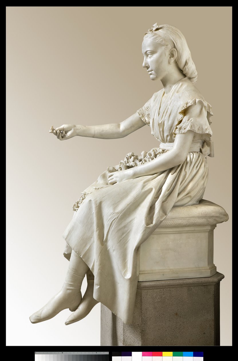 Portrett av Marquise Virginia Busti Porro som en ung jente eller ung dame som tilbyr en blomst av Vincenzo Vela