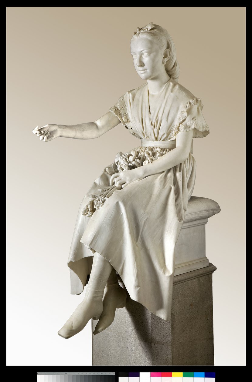 Portrett av Marquise Virginia Busti Porro som en ung jente eller ung dame som tilbyr en blomst av Vincenzo Vela