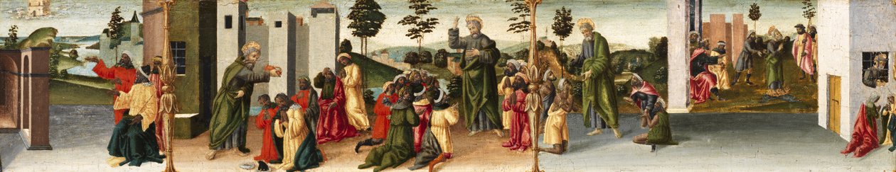 Historien om Saint Thomas apostelen - Saint Thomas døper Gundaphorus, og andre episoder, 1480-1500 av Vincenzo di Antonio Frediani