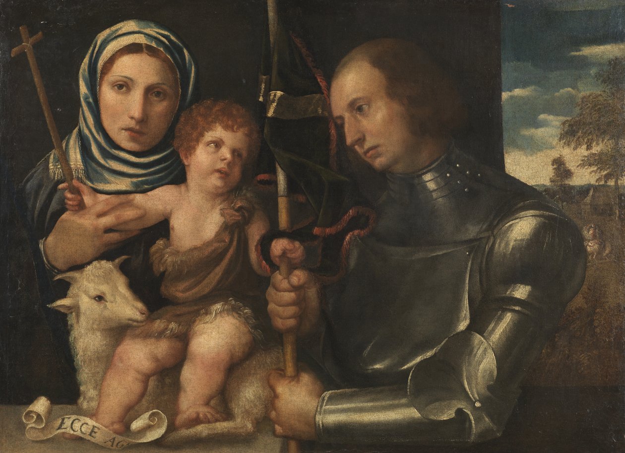 Spedbarn Saint John med en kvinnelig helgen og en krigerhelgen, 1510-20 av Vincenzo di Biagio Catena