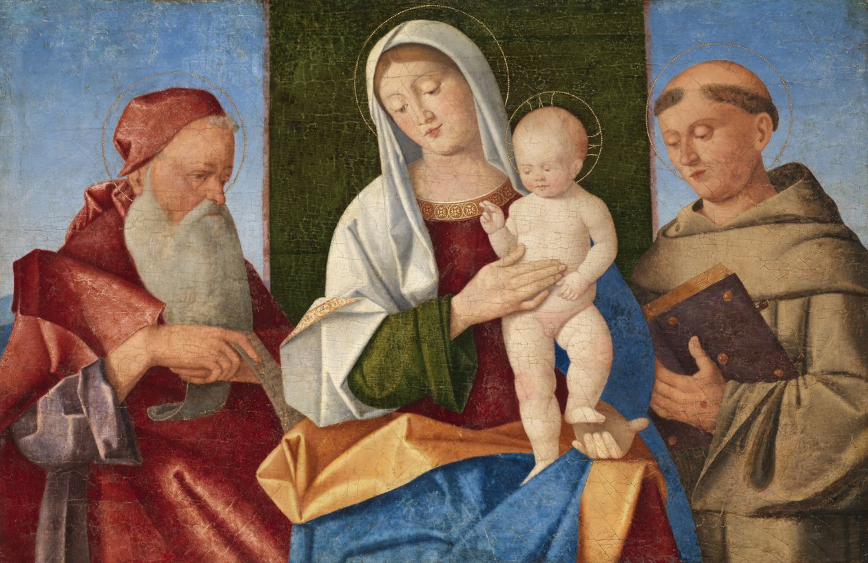 Jomfru og barn mellom Saint Hieronymus og Saint Francis, ca. 1510 av Vincenzo di Biagio Catena