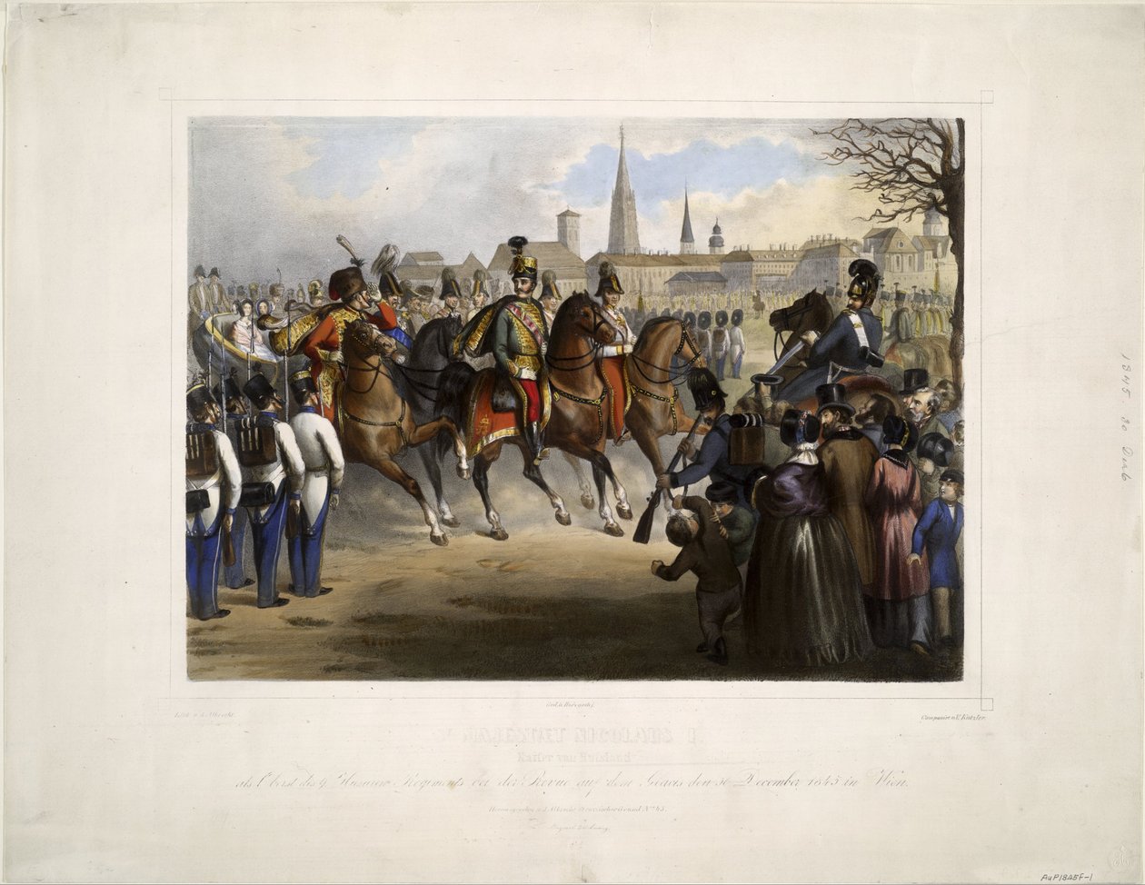 Nicholas I av Russland som sjef oberst for 9. husarregiment Graf Nádasdy ved Glacis i av Vinzenz Katzler