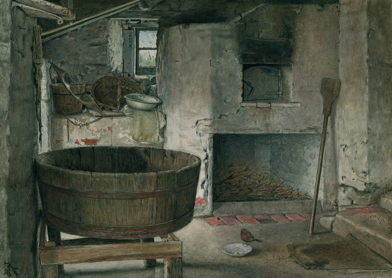 Hytteinteriør med Robin, 1930 (wc om bord) av Violet Linton