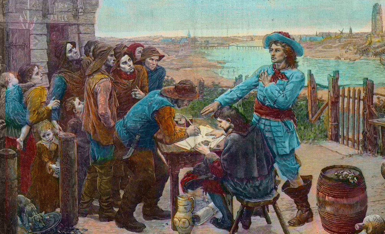 Den franske kaperen Jean Bart med fiskere i Dunkerque - Privatmannen Jean Bart (1650-1702) med fiskerne i Dunkerque - Gravering etter maleriet av Virginie Demont-Breton (Demont Breton) ødelagt under andre verdenskrig) av Virginie Demont Breton