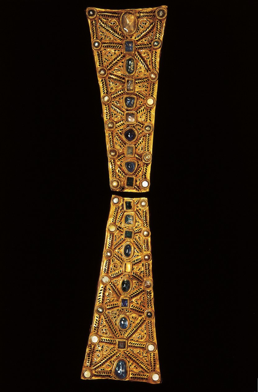 Hals på et prosesjonskors i gull, granat og perler fra Treasure of Guarrazar, 7. århundre (gull, granat og perler) av Visigothic