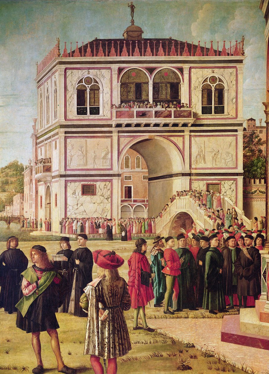 Detalj av returen til de engelske ambassadørene, fra St. Ursula-syklusen, ca. 1490-96 (detalj av 51114) av Vittore Carpaccio