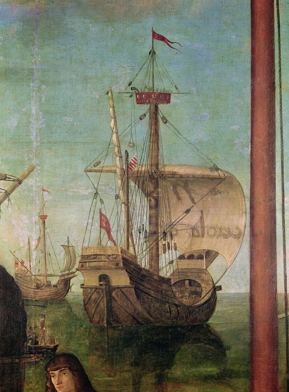 De forlovedes møte og avgang, fra St. Ursula-syklusen, detalj av et skip, 1490-96 av Vittore Carpaccio
