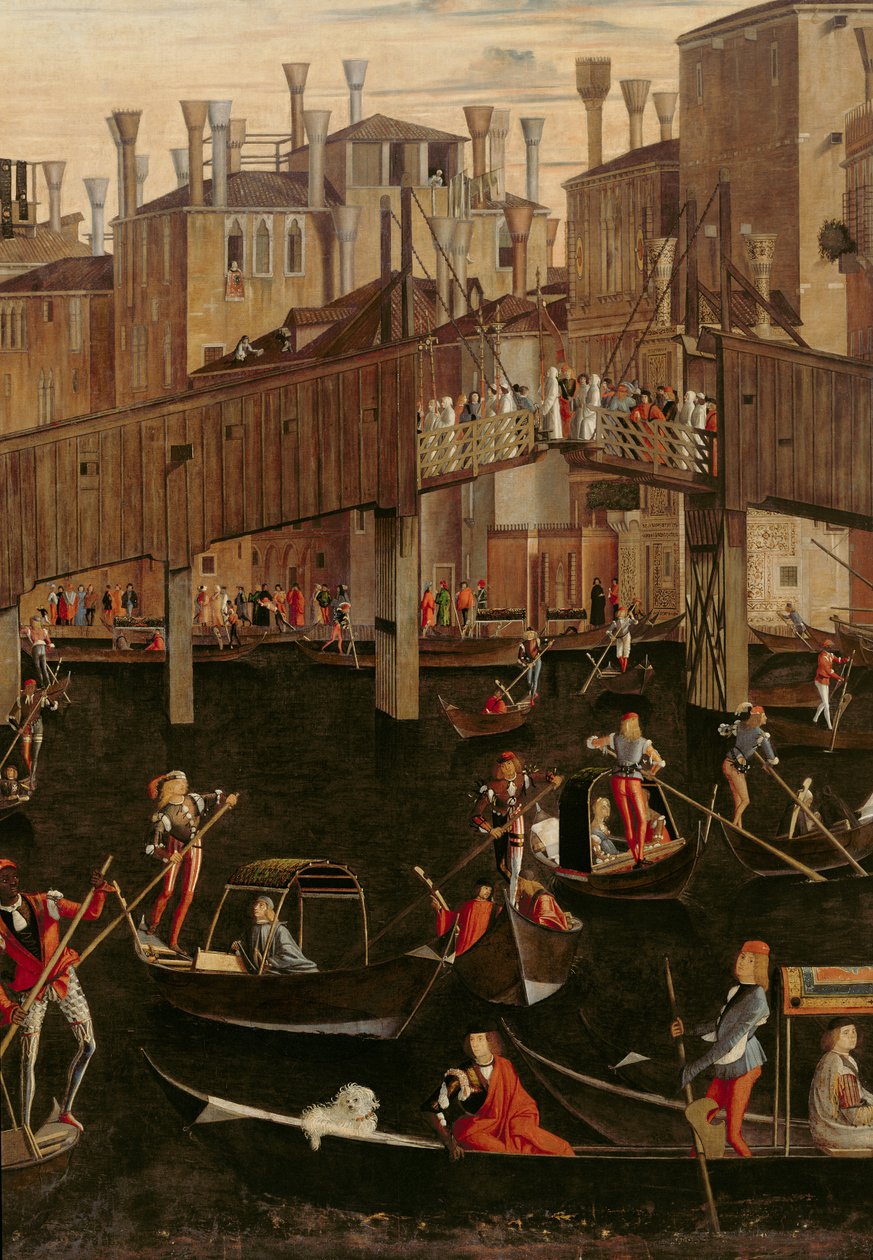 Rialtobro av tre, fra Miracle of the Relic of the True Cross, 1494 detalj av 29232 av Vittore Carpaccio