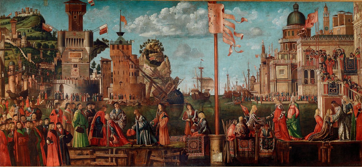 Syklus av Saint Ursulas liv, fjerde episode: The Meeting of Engages and the Departure in Pelerinage. (olje på panel av Vittore Carpaccio