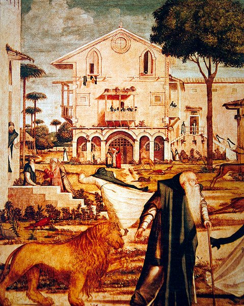 Detalj av St. Jerome som temmer løven, ca. 1501-09 (detalj av 60932) av Vittore Carpaccio