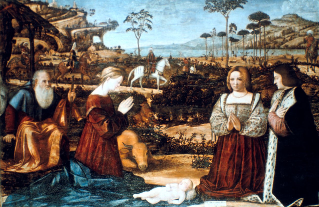 Hellig familie med to givere, 1505 av Vittore Carpaccio