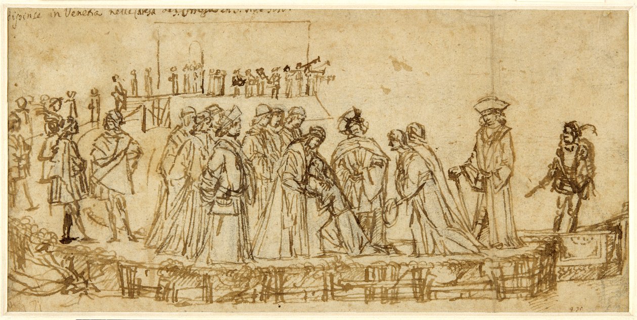 Den engelske prins Conan tar avskjed med faren sin (penn og blekk over kritt på papir) av Vittore Carpaccio