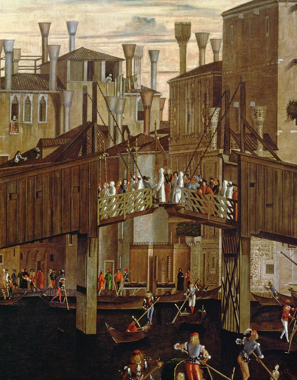 Miracle of the Relic of the Holy Cross, detalj av den gamle Rialtobroen, fra Scuola di San Giovanni Evangelista, ca. 1494 av Vittore Carpaccio