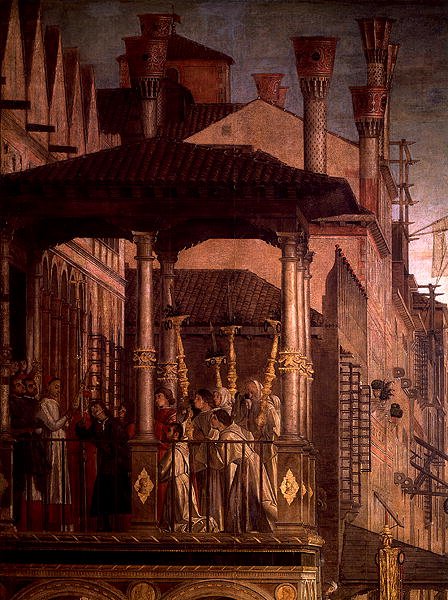 Miracle of the Relic of the True Cross på Rialtobroen (olje på lerret) (detalj av 119437) av Vittore Carpaccio