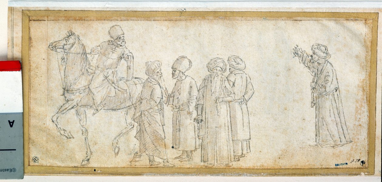 Tyrkere, en av dem er på hesteryggen Tegning med brunt blekk og vask av Vittore Carpaccio (1450-1526) Dim. 0,11 x 0,28 m Paris. Museet Louvre av Vittore Carpaccio