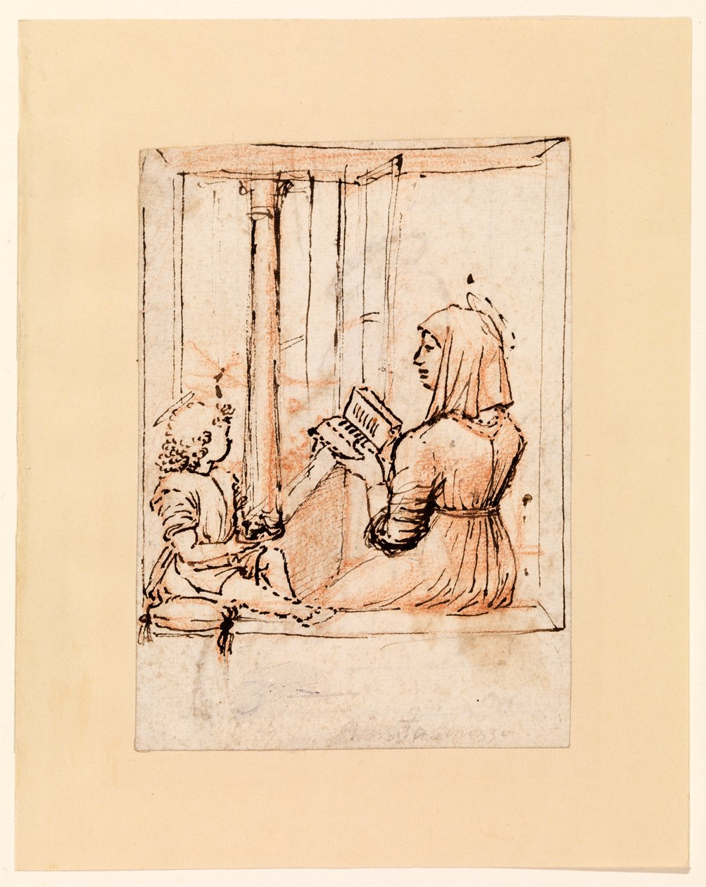 Jomfru Maria leser for spedbarnet Kristus (recto), slutten av 1480-tallet-begynnelsen av 1490-tallet (penn og mørkebrunt blekk over rødt kritt, på lagt papir) av Vittore Carpaccio