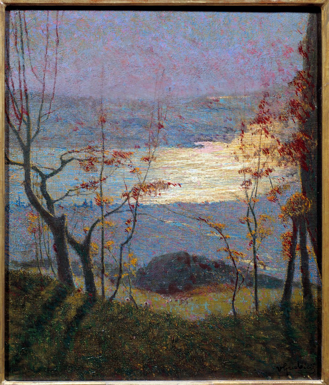 Morgen. Høstlandskap med trær. Maleri av Vittore Grubicy Di Dragon (1851-1920) Ec. Italia, 1900-tallet. Olje på lerret. Mål: 0,47 x 0,41 m. Paris, Musee d