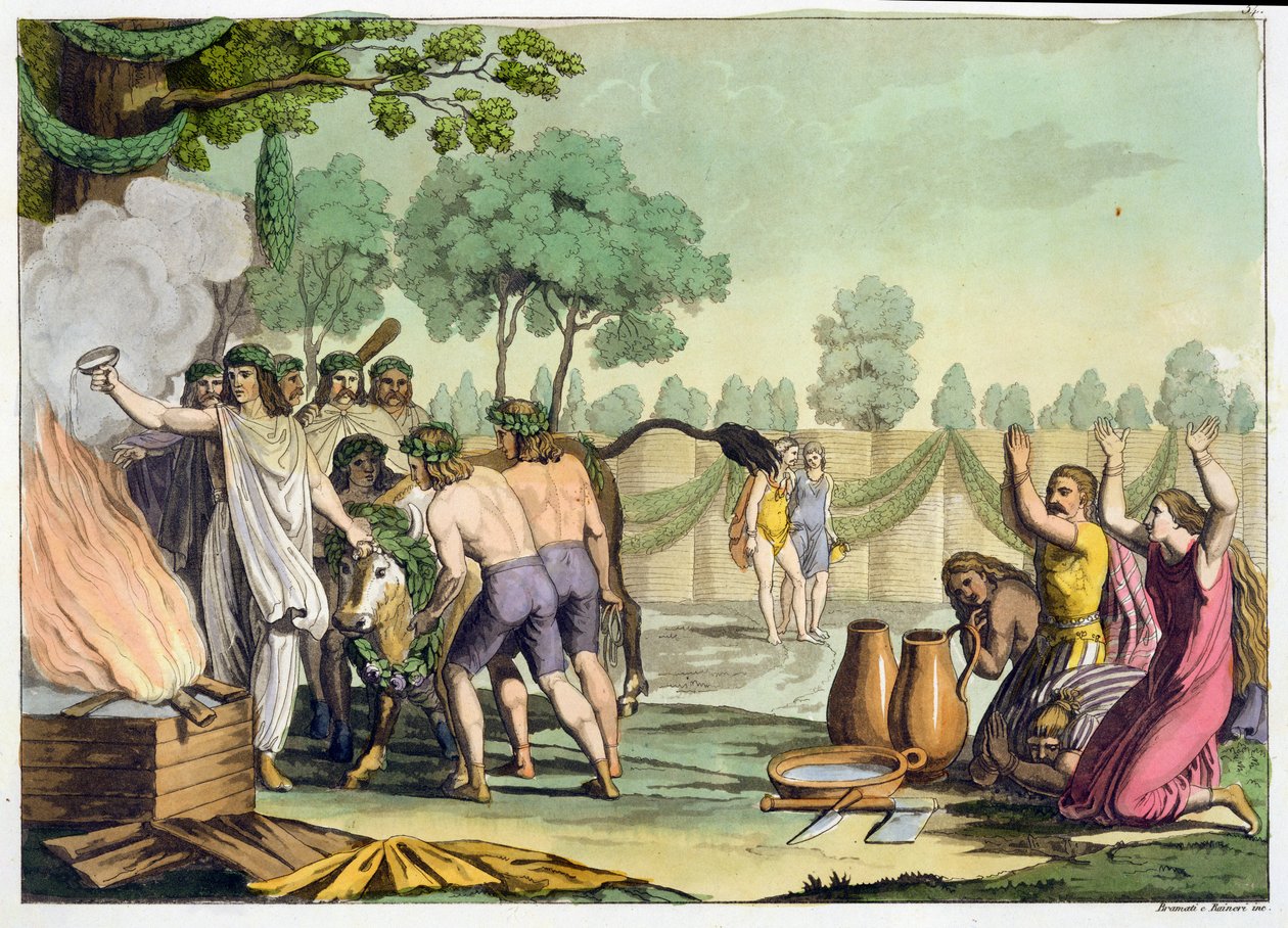 Gamle keltere eller gallere som ofrer en ku, ca. 1800-18 av Vittorio Raineri
