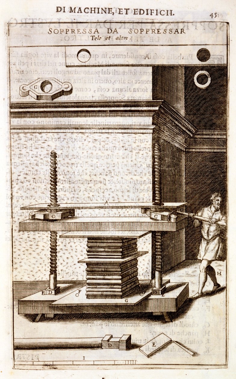 En bokpresse for foliobøker, 1607 av Vittorio Zonca