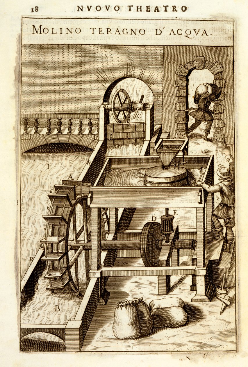 Vanndrevet fresemaskin, 1607 av Vittorio Zonca