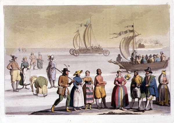 Nederlandsk skøytescene gravert av G. Bramatti (farget gravering) av Vittorio (after) Raineri