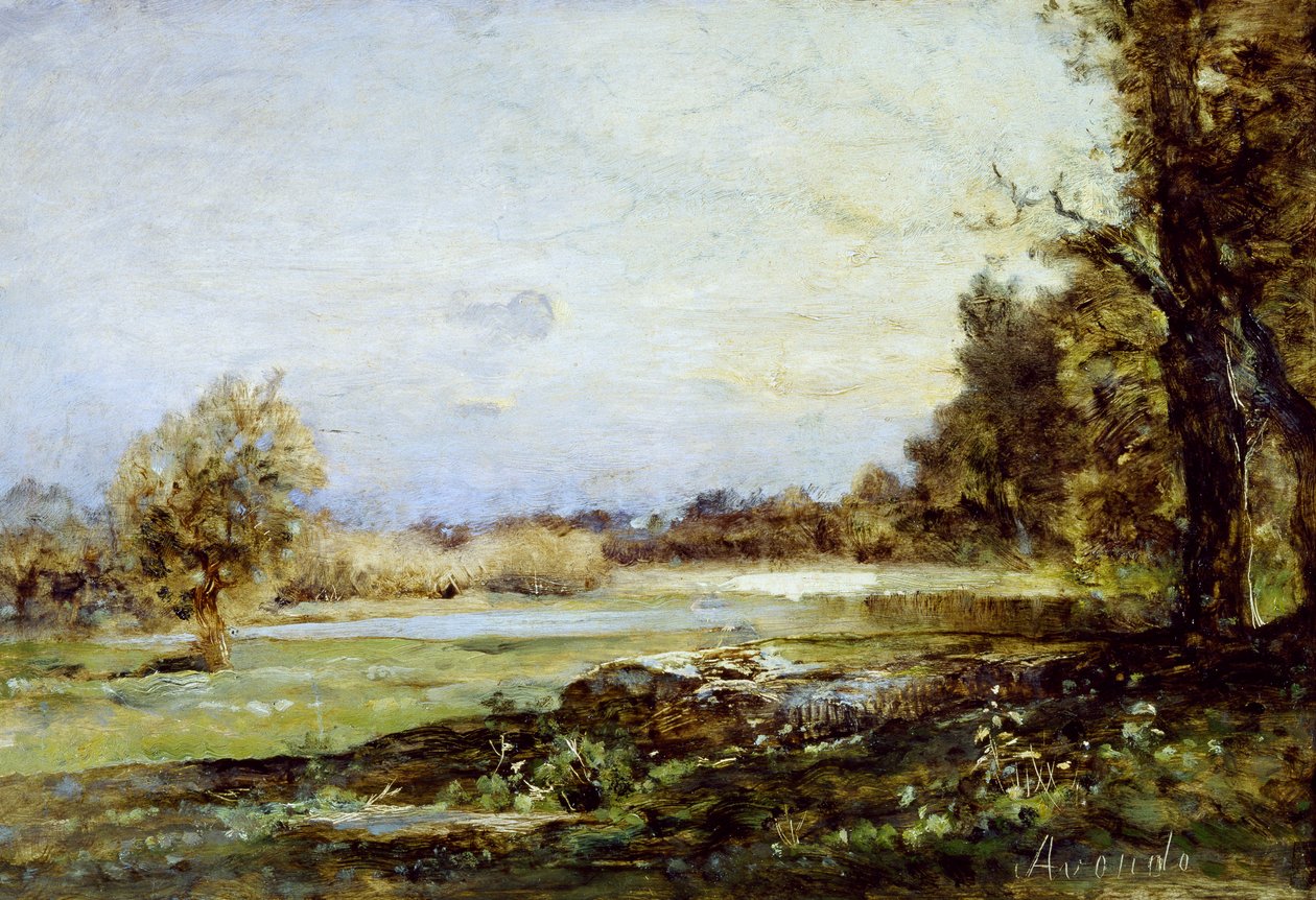 Country, ca 1870, av Vittorio Avondo (1836-1910), olje på lerret, 24x35 cm av Vittorio Avondo