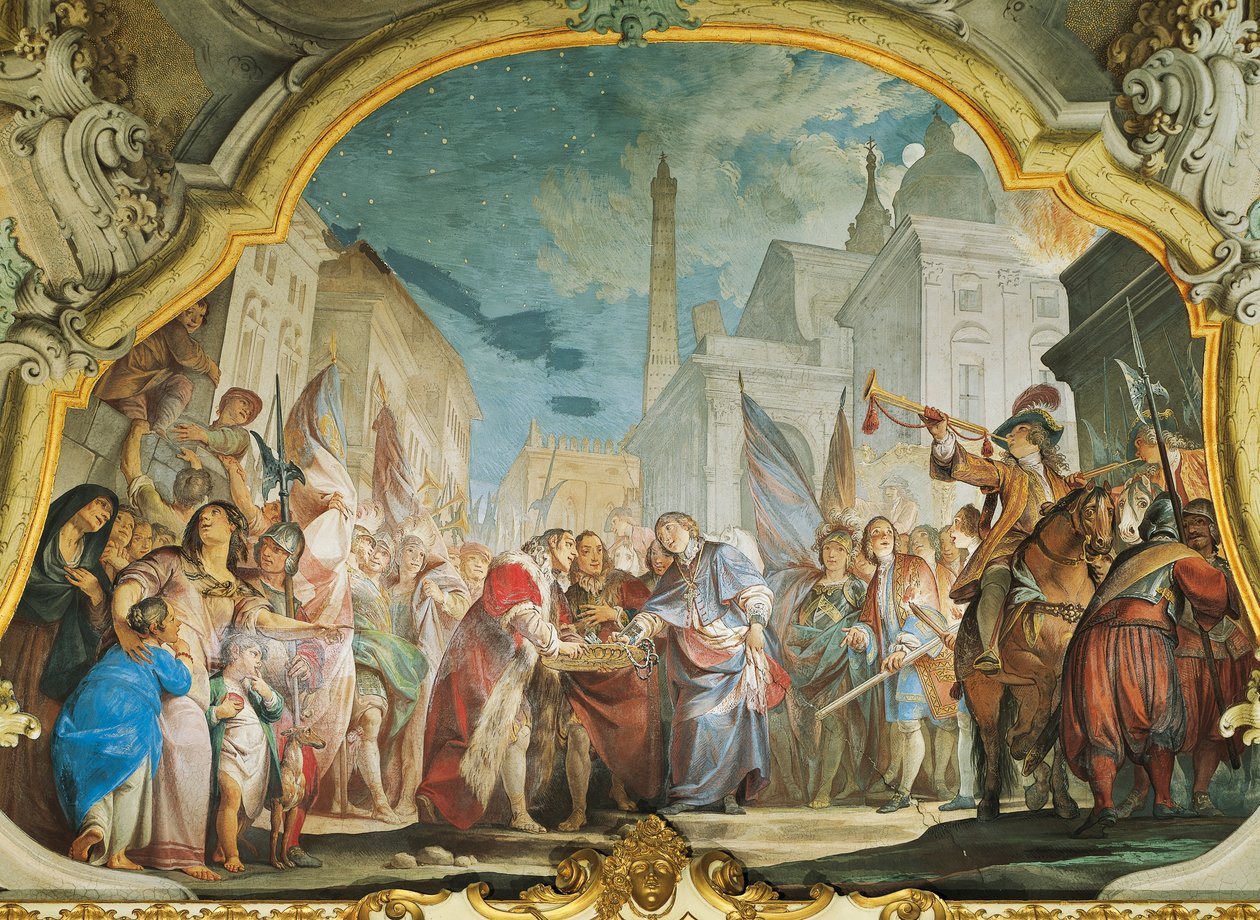 Fasti, Aldrovandi-familien, av Vittorio Maria Bigari (1692-1776), freskomaleri, Aldrovandi Montanari-palasset, Bologna, Italia av Vittorio Maria Bigari