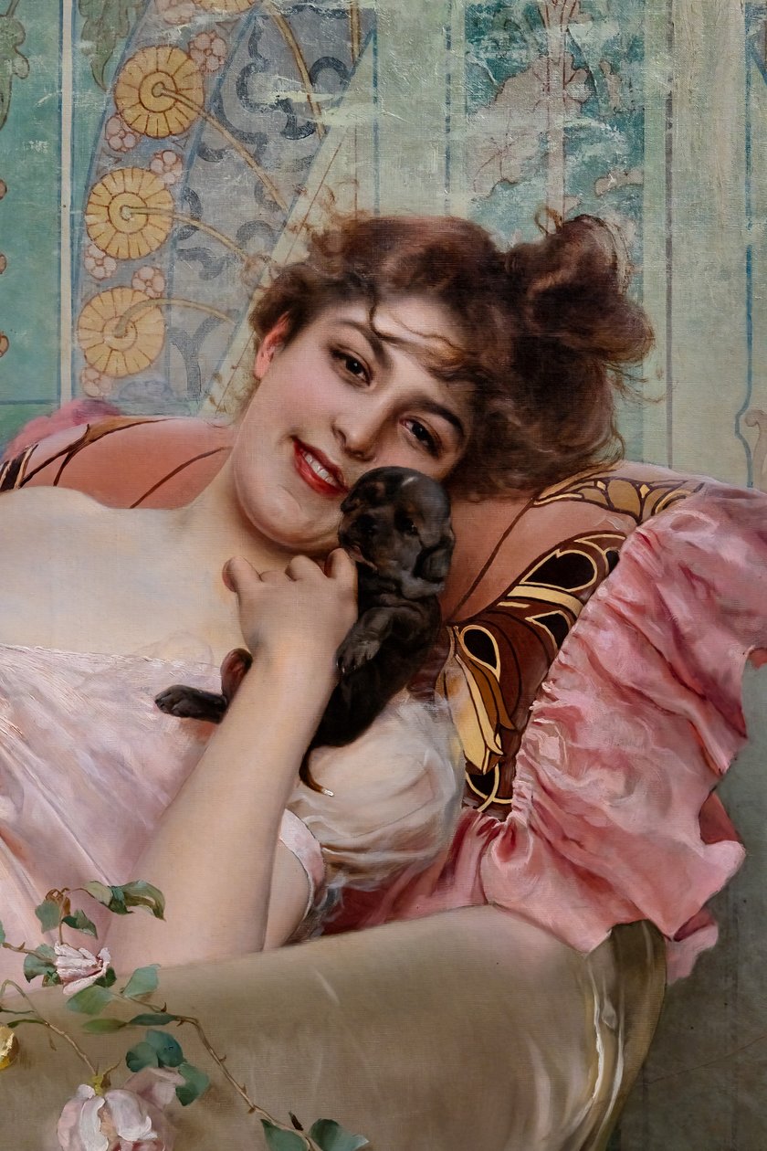 Dame med en liten hund, detalj av Vittorio Matteo Corcos