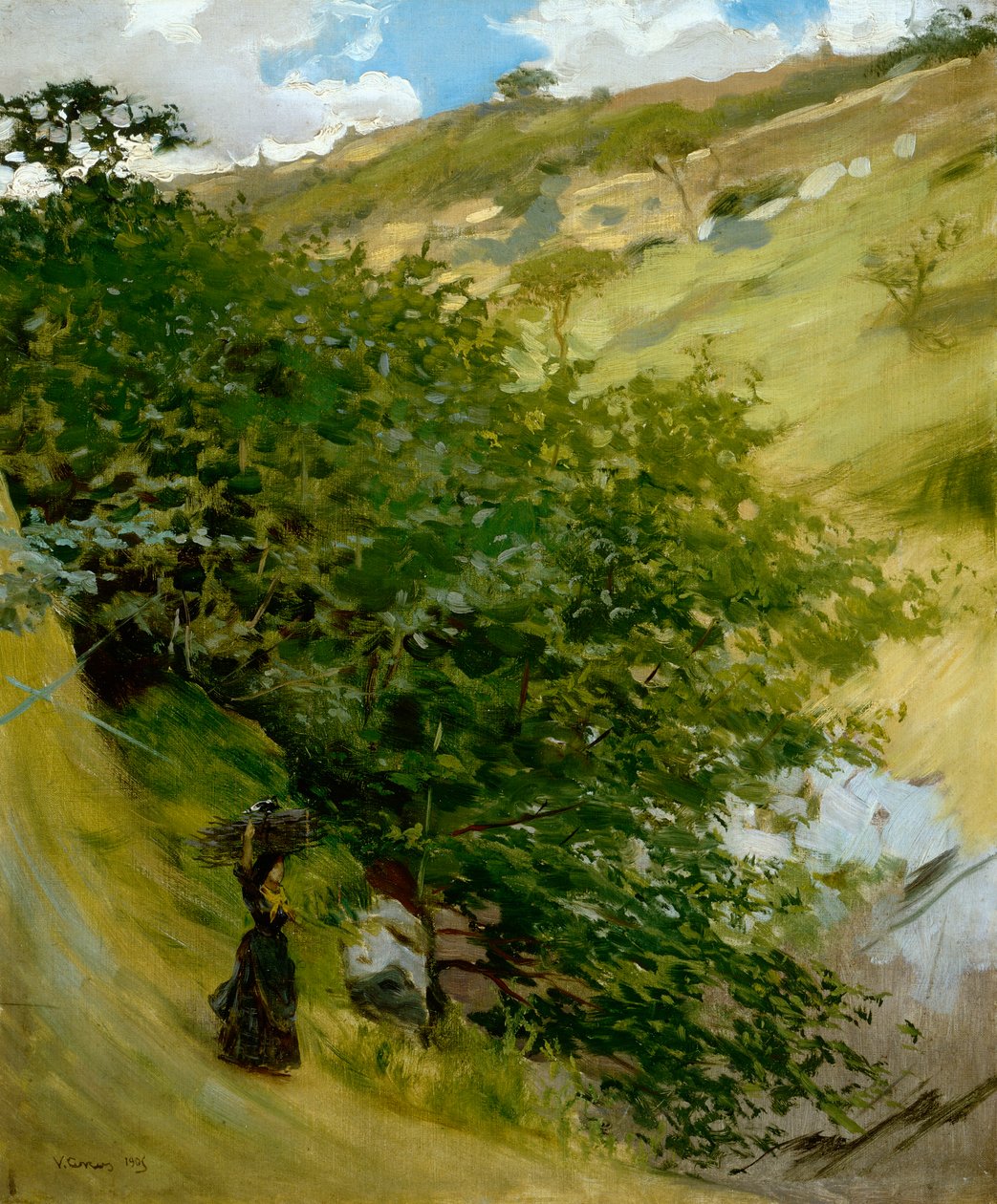 Vedstabel i landskap av Vittorio Matteo Corcos (1859-1933), olje på lerret, 53x43 cm av Vittorio Matteo Corcos